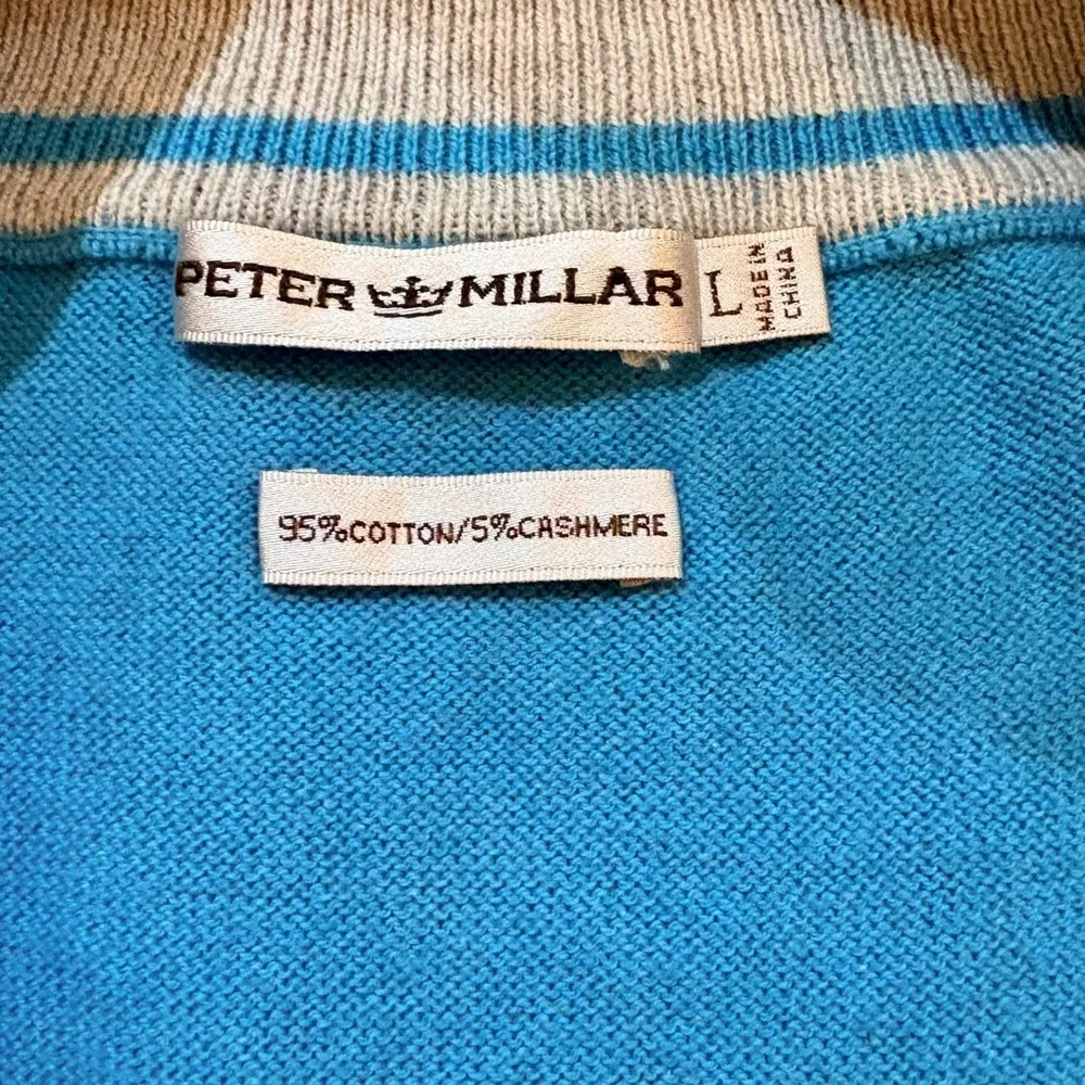 Peter Millar Mens Blue Cotton Cashmere Quarter Zip Sweater Vest Large Golf‎ Logo